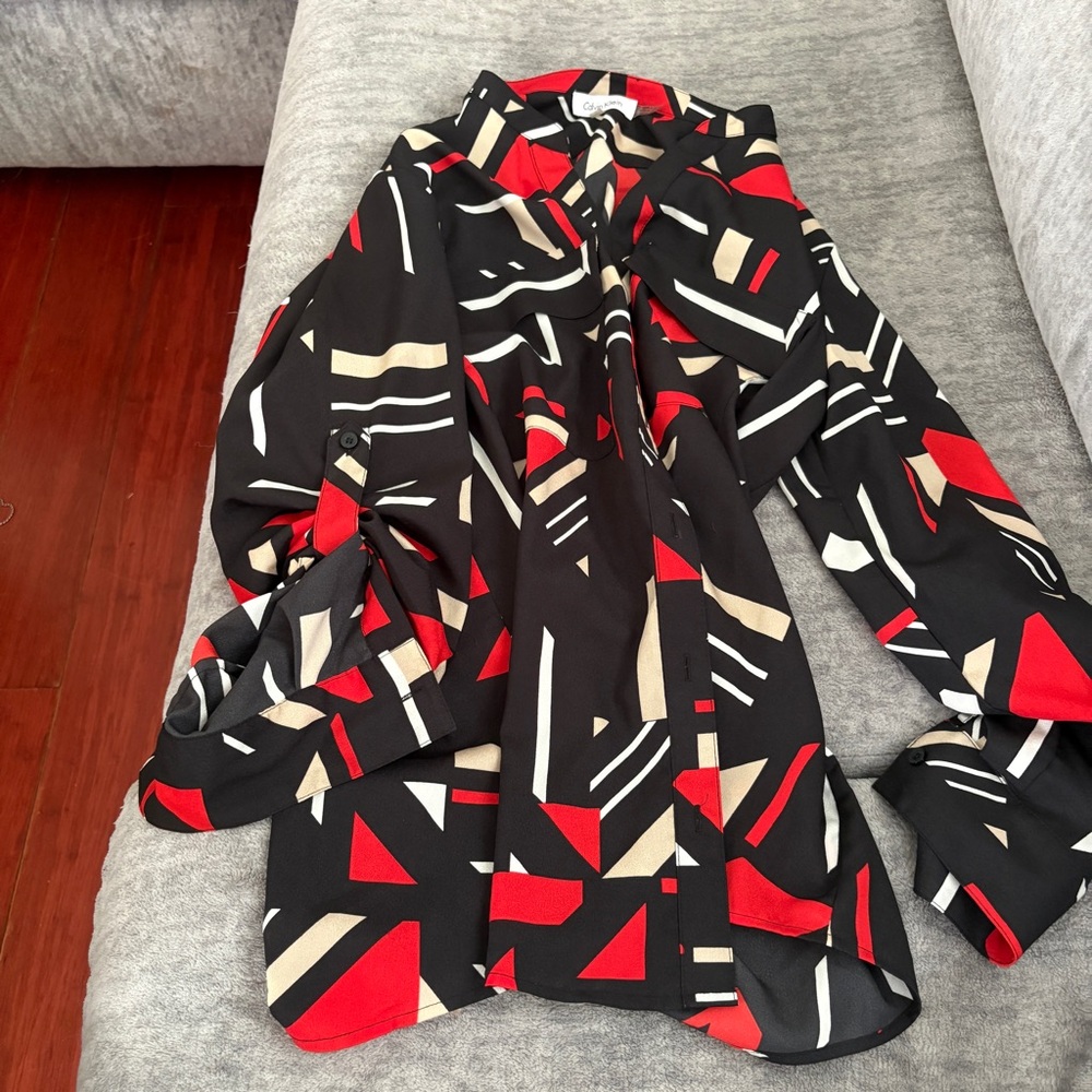 Calvin Klein Black and Red Geometric Button Down Shirt